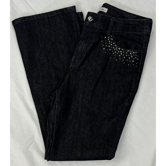 Chico's Platinum Charm Dark Wash Rhinestone Embellished Jeans Size 1.5 Regular - Picture 1 of 14